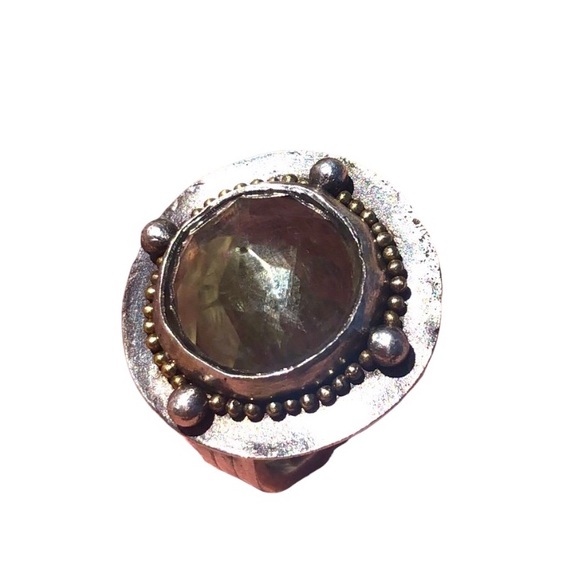 Artisan made on Maui  925 Faceted Pale green sapphire Dome Ring with 14k balls - Picture 2 of 7